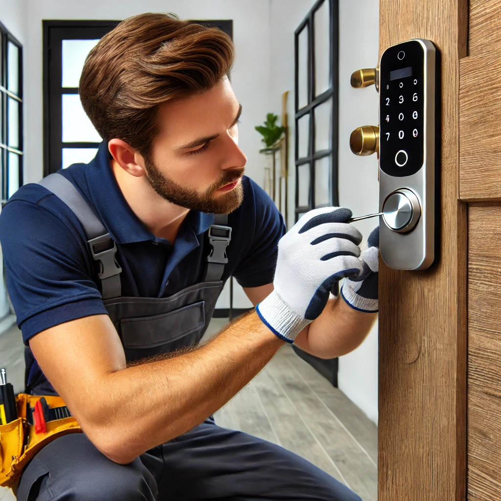 Imagem de técnico instalando fechadura digital 2